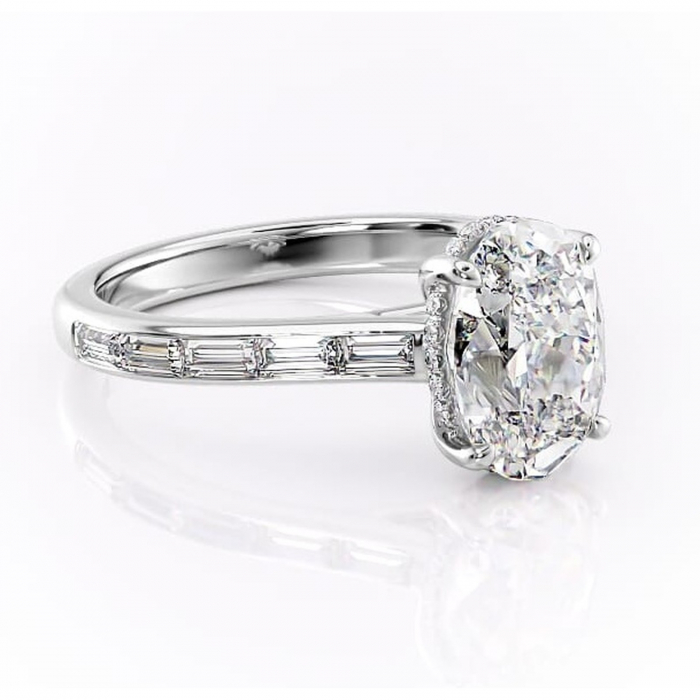 Inel de logodnă Catherine din aur Alb 14kt cu moissanite tăietură ovală – Montură cu canal rafinată pentru profil înalt | Personalizează și configurează gratuit online [1]