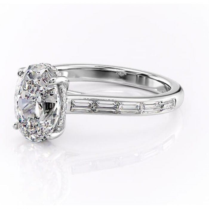 Inel de logodnă Catherine din aur Alb 14kt cu moissanite tăietură ovală – Montură cu canal rafinată pentru profil înalt | Personalizează și configurează gratuit online [7]