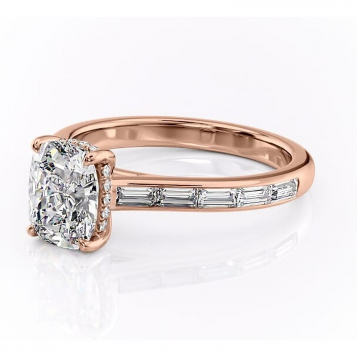 Inel de logodnă Catherine din aur Rose 14kt cu moissanite tăietură asscher – Montură cu canal rafinată pentru profil înalt | Personalizează și configurează gratuit online [7]