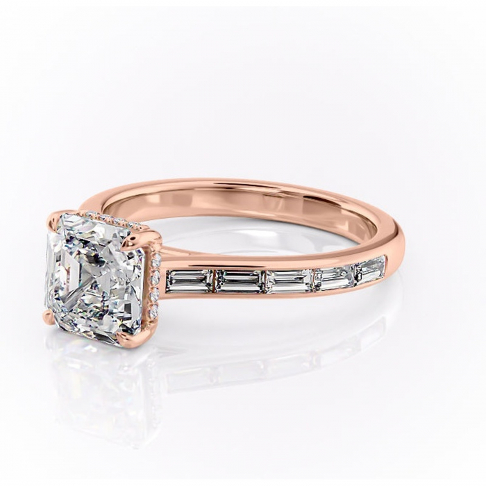 Inel de logodnă Catherine din aur Rose 14kt cu moissanite tăietură asscher – Montură cu canal rafinată pentru profil înalt | Personalizează și configurează gratuit online [7]