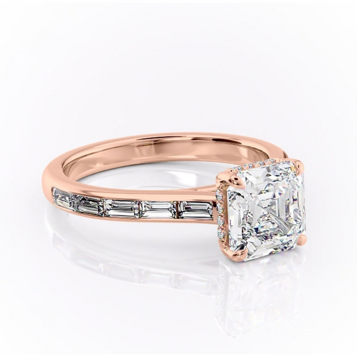 Inel de logodnă Catherine din aur Rose 14kt cu moissanite tăietură asscher – Montură cu canal rafinată pentru profil înalt | Personalizează și configurează gratuit online [1]