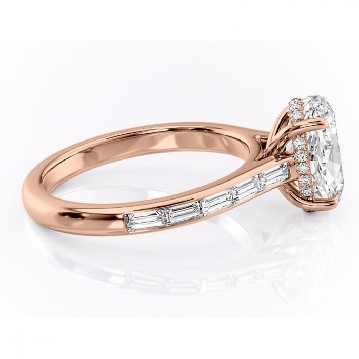 Inel de logodnă Catherine din aur Rose 14kt cu moissanite tăietură ovală – Montură cu canal rafinată pentru profil înalt | Personalizează și configurează gratuit online [2]