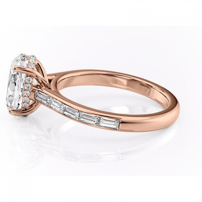 Inel de logodnă Catherine din aur Rose 14kt cu moissanite tăietură ovală – Montură cu canal rafinată pentru profil înalt | Personalizează și configurează gratuit online [6]