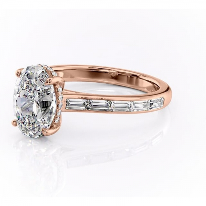 Inel de logodnă Catherine din aur Rose 14kt cu moissanite tăietură ovală – Montură cu canal rafinată pentru profil înalt | Personalizează și configurează gratuit online [7]