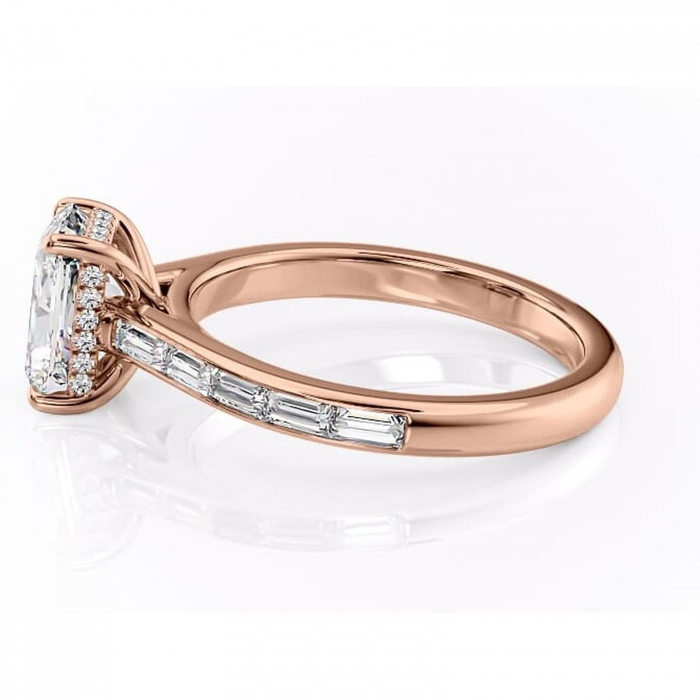 Inel de logodnă Catherine din aur Rose 14kt cu moissanite tăietură radiantă – Montură cu canal rafinată pentru profil înalt | Personalizează și configurează gratuit online [6]
