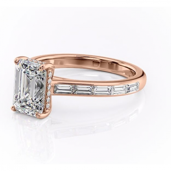 Inel de logodnă Catherine din aur Rose 14kt cu moissanite tăietură smarald – Montură cu canal rafinată pentru profil înalt | Personalizează și configurează gratuit online [7]
