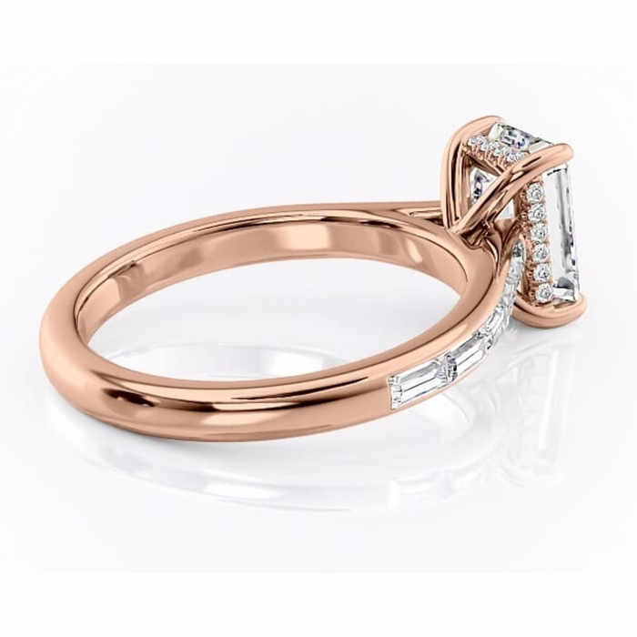 Inel de logodnă Catherine din aur Rose 14kt cu moissanite tăietură smarald – Montură cu canal rafinată pentru profil înalt | Personalizează și configurează gratuit online [3]