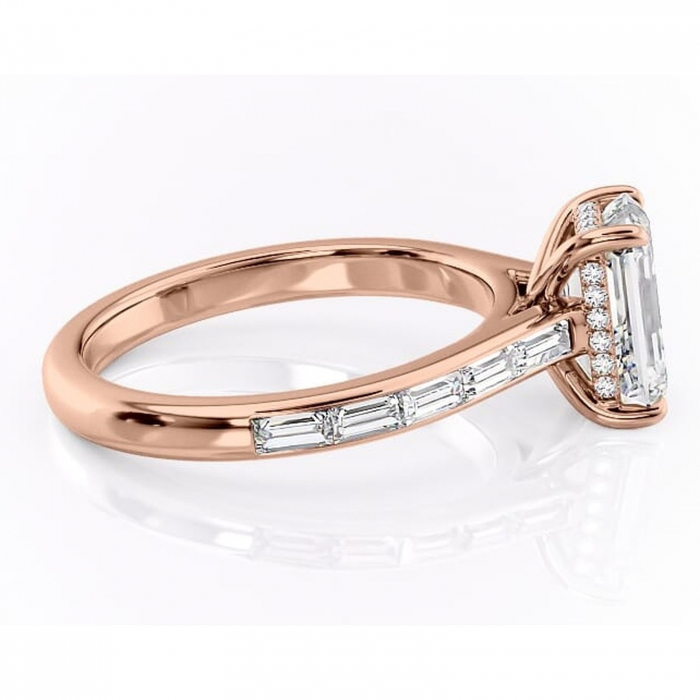 Inel de logodnă Catherine din aur Rose 14kt cu moissanite tăietură smarald – Montură cu canal rafinată pentru profil înalt | Personalizează și configurează gratuit online [2]