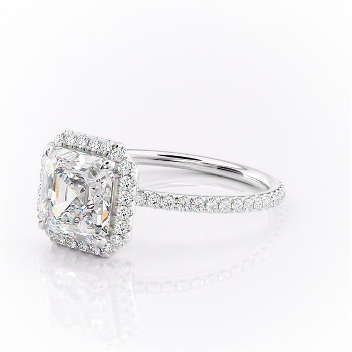 Inel de logodnă Celeste din aur Alb 14kt cu moissanite tăietură asscher – Halo rafinată pentru profil mediu | Personalizează și configurează gratuit online [7]