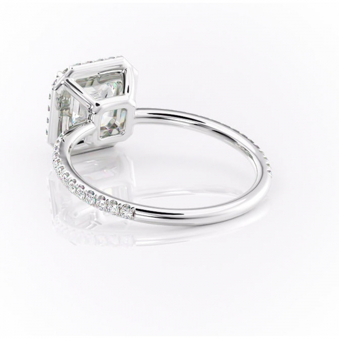 Inel de logodnă Celeste din aur Alb 14kt cu moissanite tăietură asscher – Halo rafinată pentru profil mediu | Personalizează și configurează gratuit online [4]