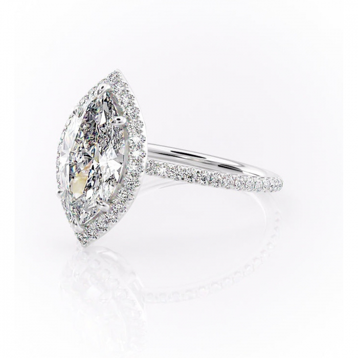Inel de logodnă Celeste din aur Alb 14kt cu moissanite tăietură marquise – Halo rafinată pentru profil mediu | Personalizează și configurează gratuit online [7]