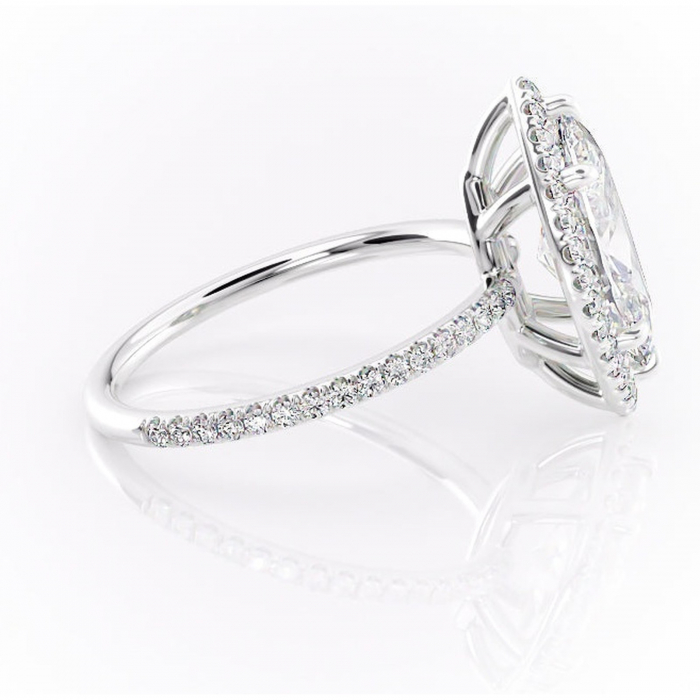 Inel de logodnă Celeste din aur Alb 14kt cu moissanite tăietură marquise – Halo rafinată pentru profil mediu | Personalizează și configurează gratuit online [2]