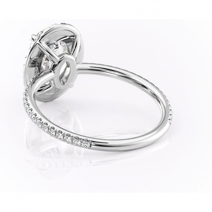 Inel de logodnă Celeste din aur Alb 14kt cu moissanite tăietură ovală – Halo rafinată pentru profil mediu | Personalizează și configurează gratuit online [4]