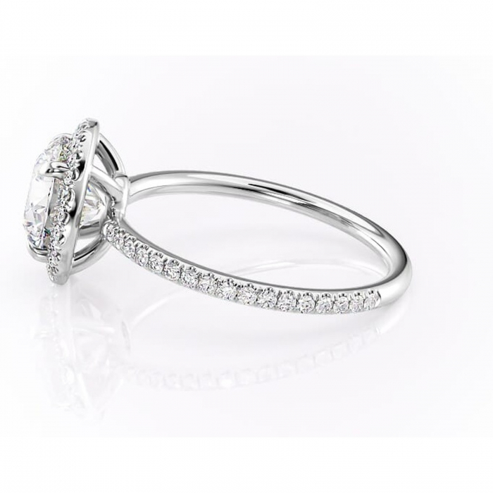 Inel de logodnă Celeste din aur Alb 14kt cu moissanite tăietură rotundă – Halo rafinată pentru profil mediu | Personalizează și configurează gratuit online [6]