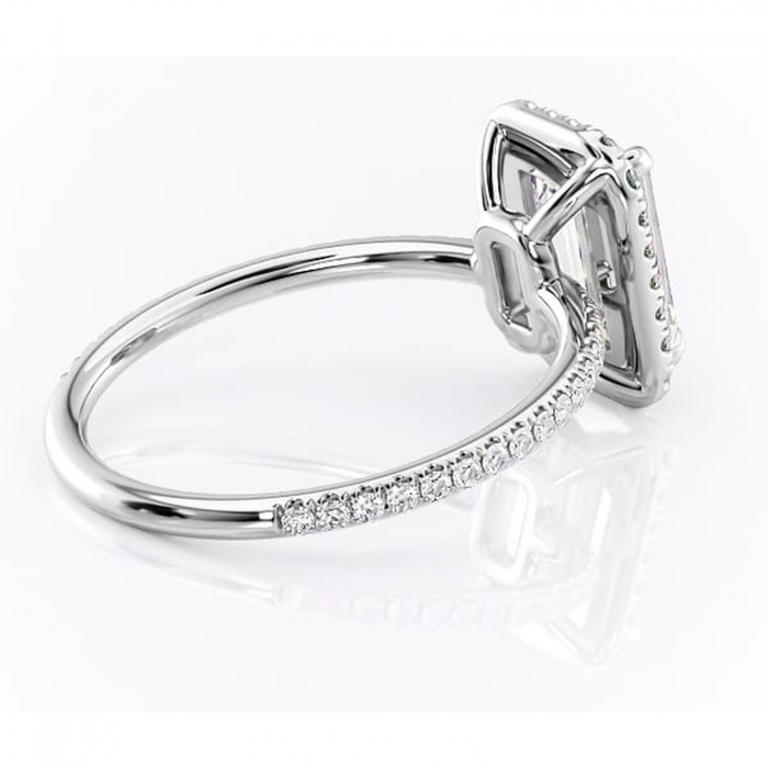 Inel de logodnă Celeste din aur Alb 14kt cu moissanite tăietură smarald – Halo rafinată pentru profil mediu | Personalizează și configurează gratuit online [3]