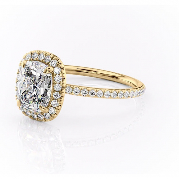 Inel de logodnă Celeste din aur Galben 14kt cu moissanite tăietură asscher – Halo rafinată pentru profil mediu | Personalizează și configurează gratuit online [7]