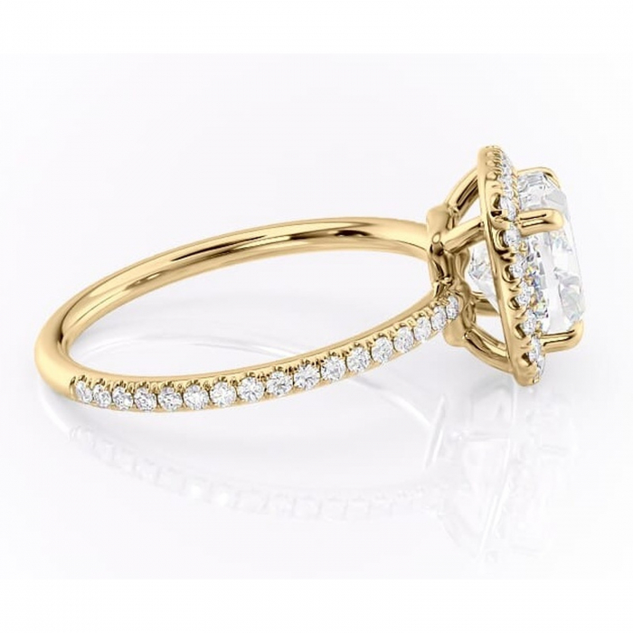 Inel de logodnă Celeste din aur Galben 14kt cu moissanite tăietură pernă – Halo rafinată pentru profil mediu | Personalizează și configurează gratuit online [2]