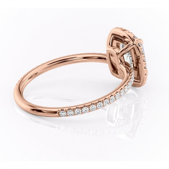 Inel de logodnă Celeste din aur Rose 14kt cu moissanite tăietură asscher – Halo rafinată pentru profil mediu | Personalizează și configurează gratuit online [3]