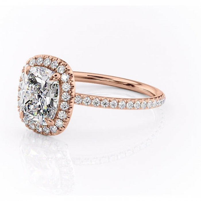 Inel de logodnă Celeste din aur Rose 14kt cu moissanite tăietură asscher – Halo rafinată pentru profil mediu | Personalizează și configurează gratuit online [7]