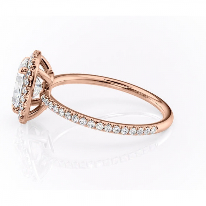 Inel de logodnă Celeste din aur Rose 14kt cu moissanite tăietură asscher – Halo rafinată pentru profil mediu | Personalizează și configurează gratuit online [6]