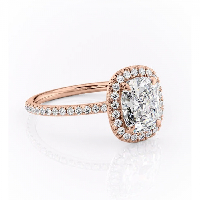 Inel de logodnă Celeste din aur Rose 14kt cu moissanite tăietură asscher – Halo rafinată pentru profil mediu | Personalizează și configurează gratuit online [1]