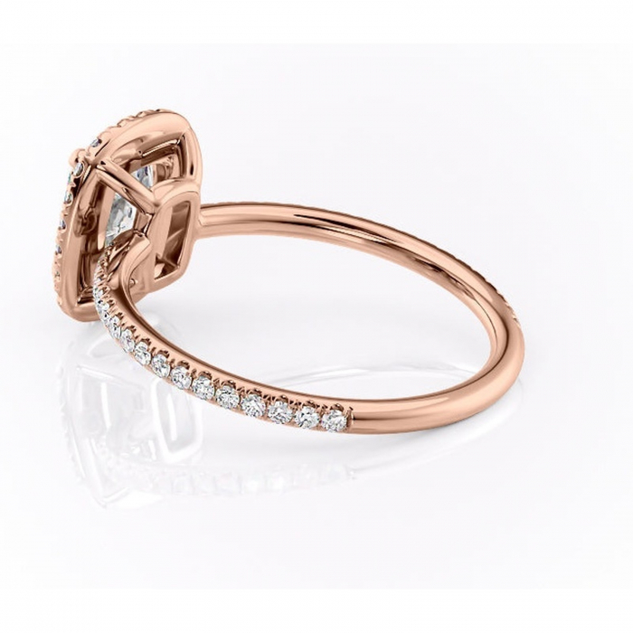 Inel de logodnă Celeste din aur Rose 14kt cu moissanite tăietură asscher – Halo rafinată pentru profil mediu | Personalizează și configurează gratuit online [5]