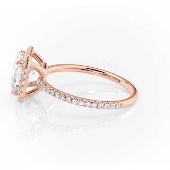 Inel de logodnă Celeste din aur Rose 14kt cu moissanite tăietură asscher – Halo rafinată pentru profil mediu | Personalizează și configurează gratuit online [6]
