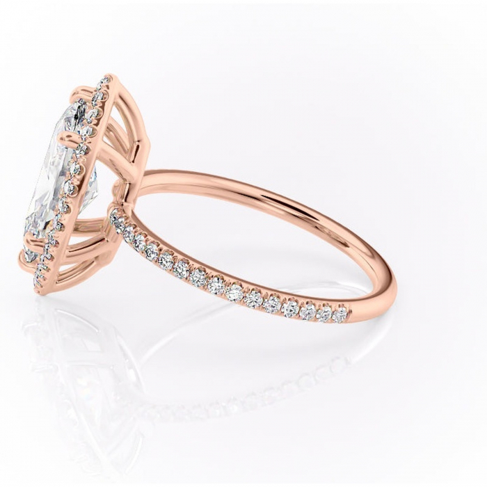 Inel de logodnă Celeste din aur Rose 14kt cu moissanite tăietură marquise – Halo rafinată pentru profil mediu | Personalizează și configurează gratuit online [6]