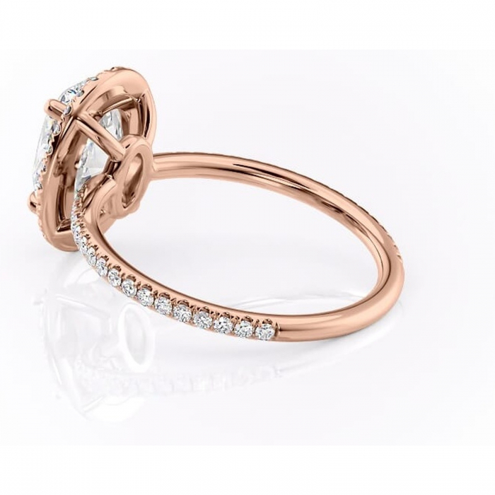 Inel de logodnă Celeste din aur Rose 14kt cu moissanite tăietură ovală – Halo rafinată pentru profil mediu | Personalizează și configurează gratuit online [5]