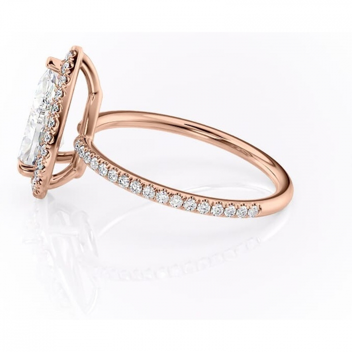 Inel de logodnă Celeste din aur Rose 14kt cu moissanite tăietură pară – Halo rafinată pentru profil mediu | Personalizează și configurează gratuit online [6]