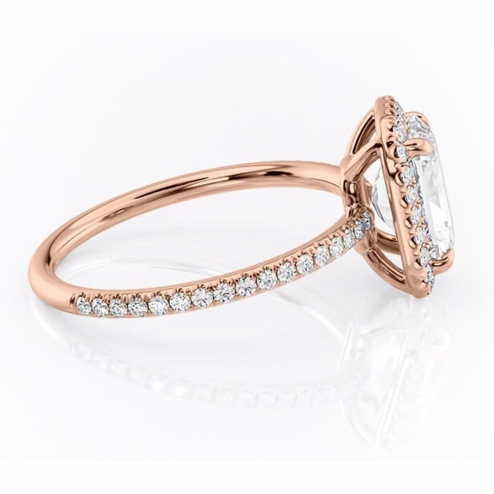 Inel de logodnă Celeste din aur Rose 14kt cu moissanite tăietură radiantă – Halo rafinată pentru profil mediu | Personalizează și configurează gratuit online [2]