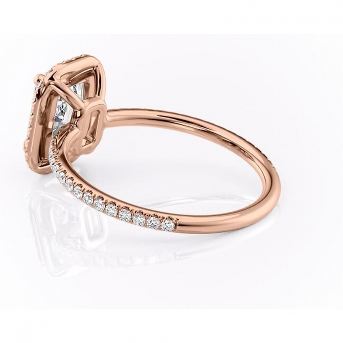 Inel de logodnă Celeste din aur Rose 14kt cu moissanite tăietură radiantă – Halo rafinată pentru profil mediu | Personalizează și configurează gratuit online [5]