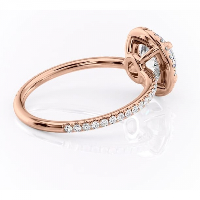 Inel de logodnă Celeste din aur Rose 14kt cu moissanite tăietură rotundă – Halo rafinată pentru profil mediu | Personalizează și configurează gratuit online [3]