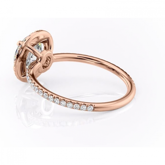 Inel de logodnă Celeste din aur Rose 14kt cu moissanite tăietură rotundă – Halo rafinată pentru profil mediu | Personalizează și configurează gratuit online [5]