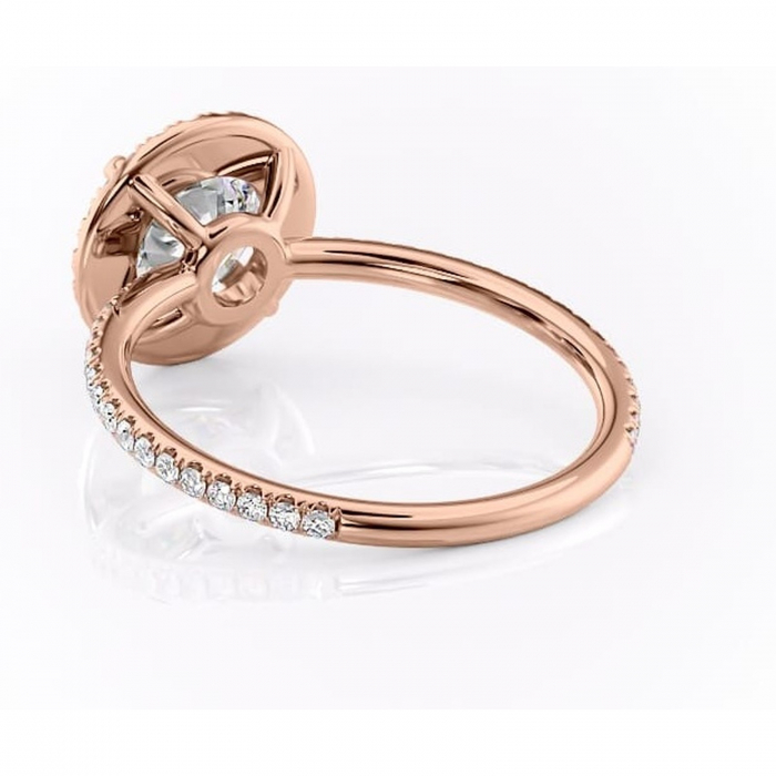 Inel de logodnă Celeste din aur Rose 14kt cu moissanite tăietură rotundă – Halo rafinată pentru profil mediu | Personalizează și configurează gratuit online [4]