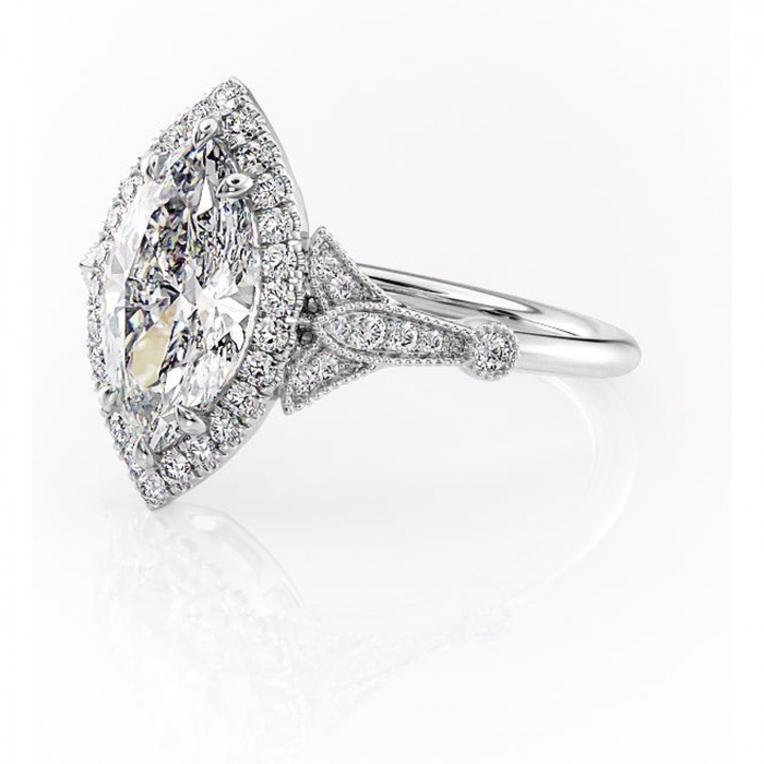 Inel de logodnă Citrina din aur Alb 14kt cu moissanite tăietură marquise – Halo rafinată pentru profil mediu | Personalizează și configurează gratuit online [7]