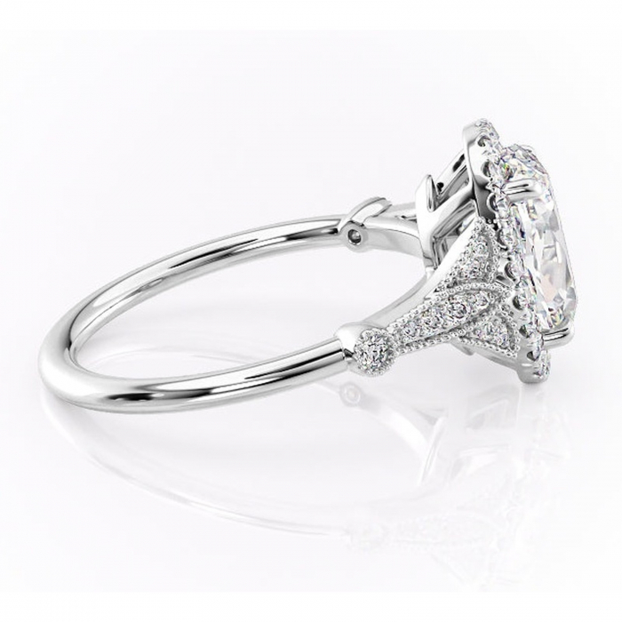 Inel de logodnă Citrina din aur Alb 14kt cu moissanite tăietură ovală – Halo rafinată pentru profil mediu | Personalizează și configurează gratuit online [2]