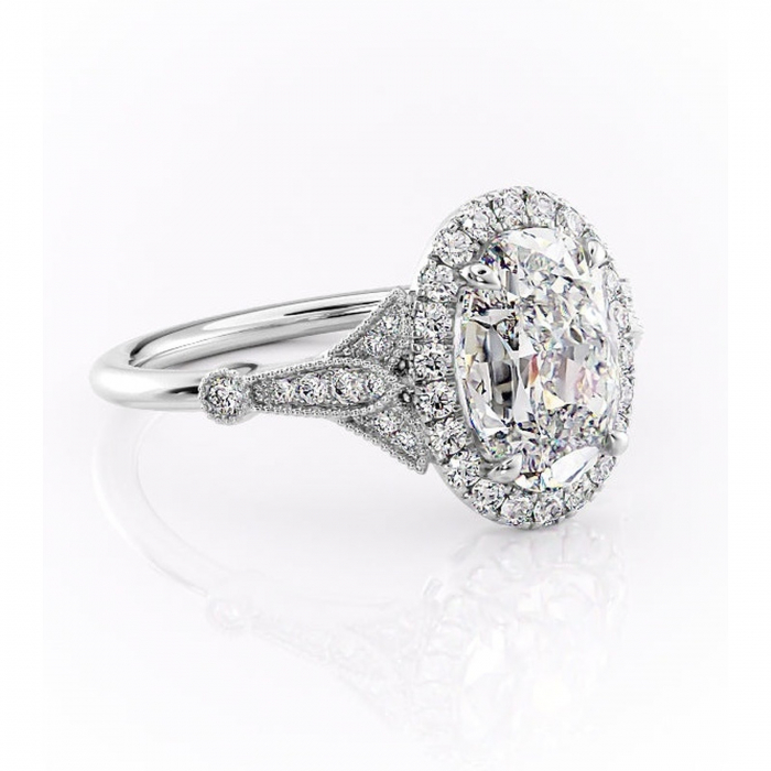 Inel de logodnă Citrina din aur Alb 14kt cu moissanite tăietură ovală – Halo rafinată pentru profil mediu | Personalizează și configurează gratuit online [1]