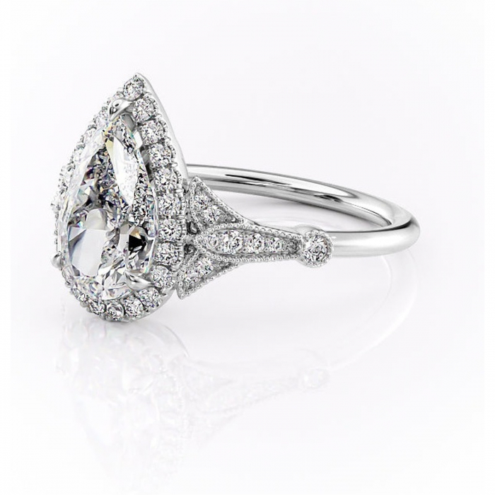 Inel de logodnă Citrina din aur Alb 18kt cu moissanite tăietură pară – Halo rafinată pentru profil mediu | Personalizează și configurează gratuit online [7]