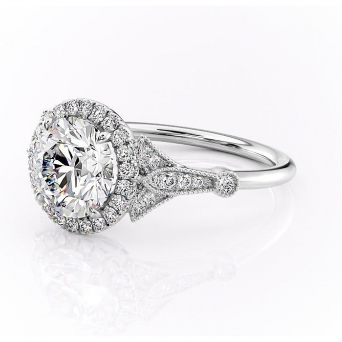 Inel de logodnă Citrina din aur Alb 14kt cu moissanite tăietură rotundă – Halo rafinată pentru profil mediu | Personalizează și configurează gratuit online [7]