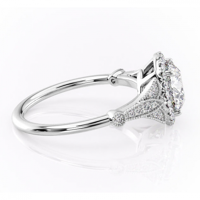 Inel de logodnă Citrina din aur Alb 14kt cu moissanite tăietură rotundă – Halo rafinată pentru profil mediu | Personalizează și configurează gratuit online [2]