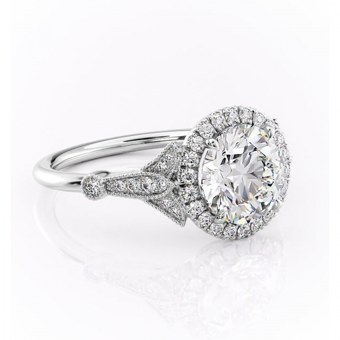 Inel de logodnă Citrina din aur Alb 14kt cu moissanite tăietură rotundă – Halo rafinată pentru profil mediu | Personalizează și configurează gratuit online [1]