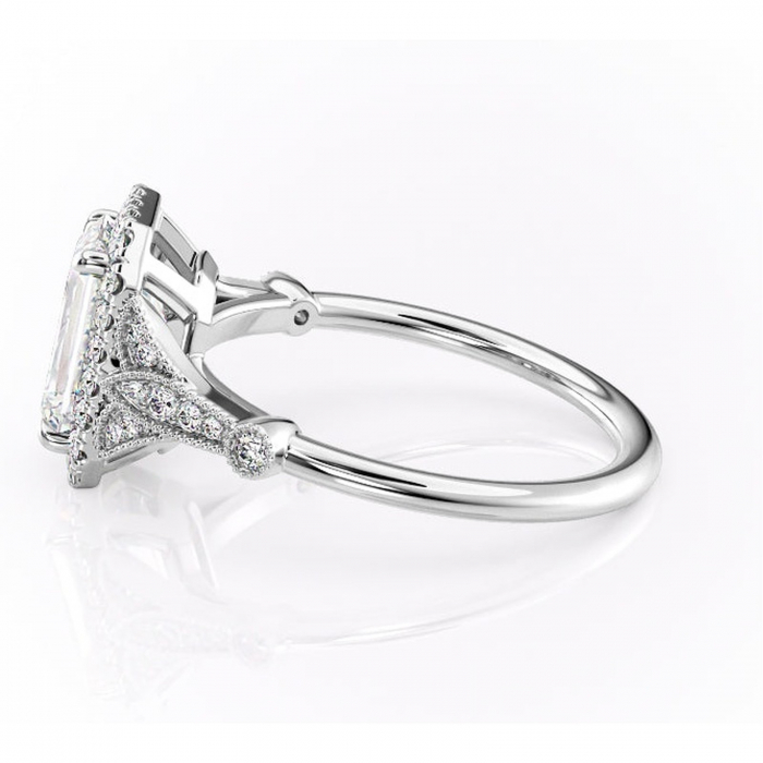 Inel de logodnă Citrina din aur Alb 14kt cu moissanite tăietură smarald – Halo rafinată pentru profil mediu | Personalizează și configurează gratuit online [6]