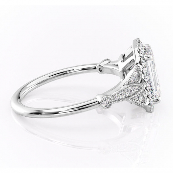 Inel de logodnă Citrina din aur Alb 14kt cu moissanite tăietură smarald – Halo rafinată pentru profil mediu | Personalizează și configurează gratuit online [2]