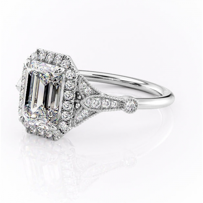 Inel de logodnă Citrina din aur Alb 14kt cu moissanite tăietură smarald – Halo rafinată pentru profil mediu | Personalizează și configurează gratuit online [7]