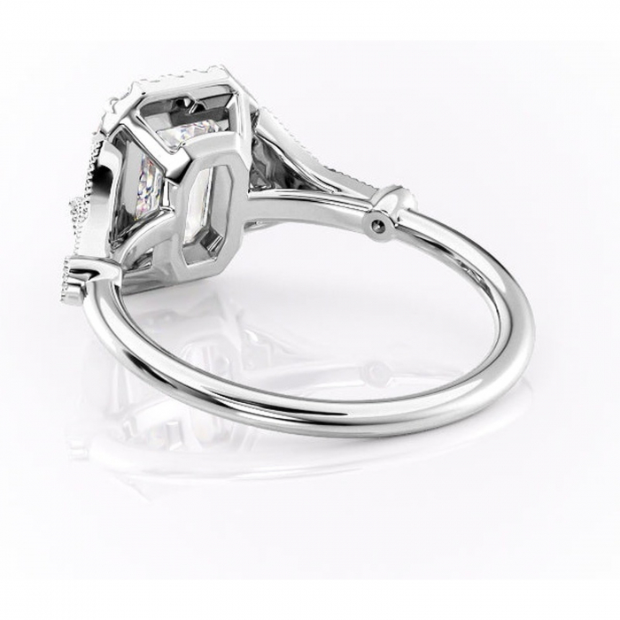 Inel de logodnă Citrina din aur Alb 14kt cu moissanite tăietură smarald – Halo rafinată pentru profil mediu | Personalizează și configurează gratuit online [4]