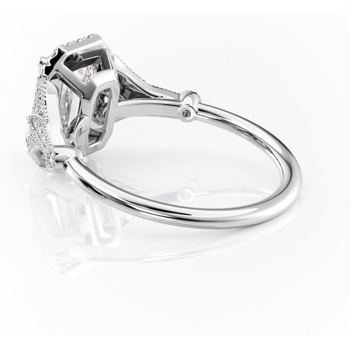 Inel de logodnă Citrina din aur Alb 14kt cu moissanite tăietură smarald – Halo rafinată pentru profil mediu | Personalizează și configurează gratuit online [5]