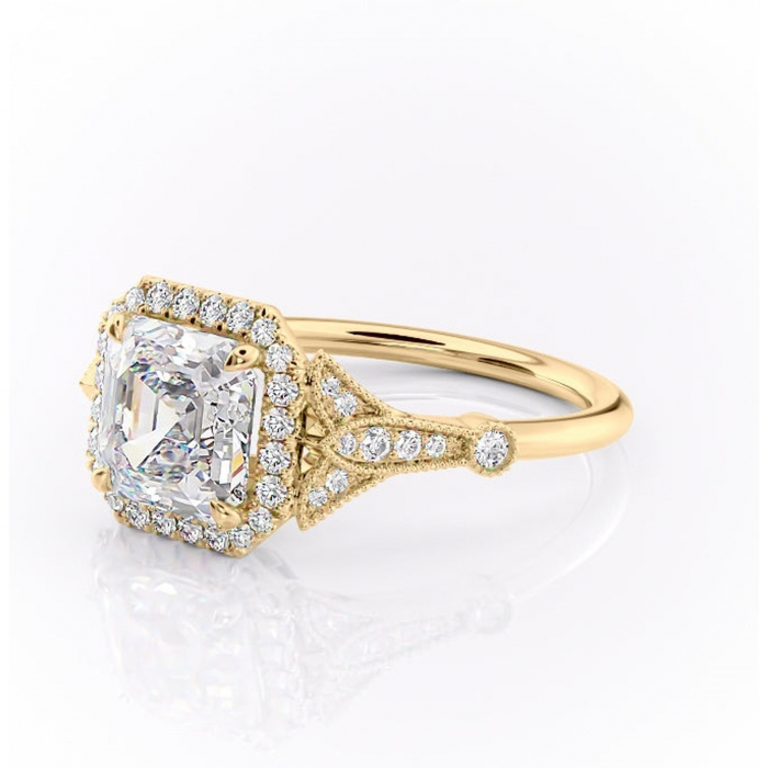 Inel de logodnă Citrina din aur Galben 18kt cu moissanite tăietură asscher – Halo rafinată pentru profil mediu | Personalizează și configurează gratuit online [7]