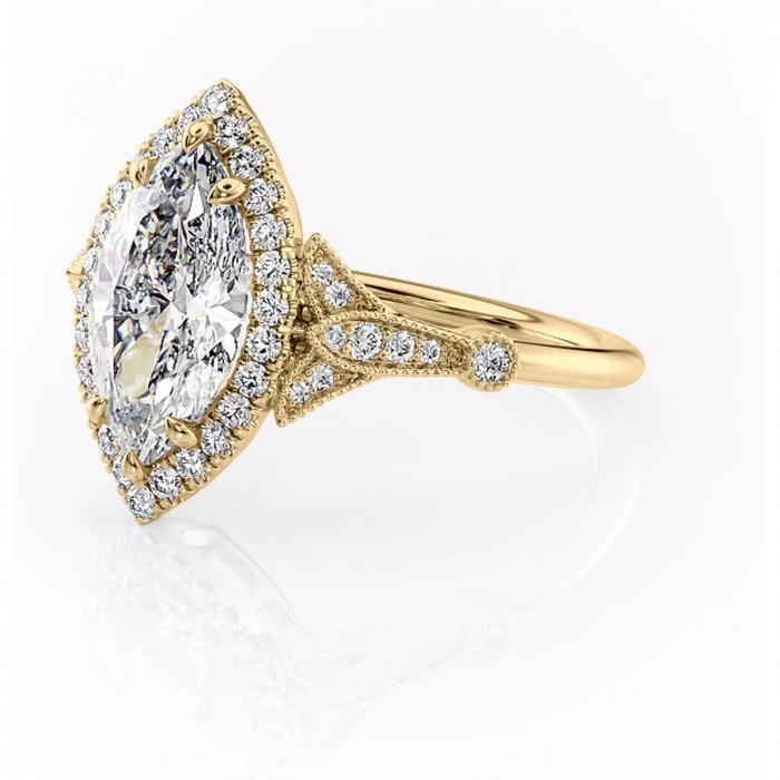Inel de logodnă Citrina din aur Galben 18kt cu moissanite tăietură marquise – Halo rafinată pentru profil mediu | Personalizează și configurează gratuit online [7]