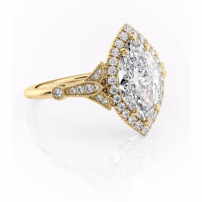 Inel de logodnă Citrina din aur Galben 18kt cu moissanite tăietură marquise – Halo rafinată pentru profil mediu | Personalizează și configurează gratuit online [1]